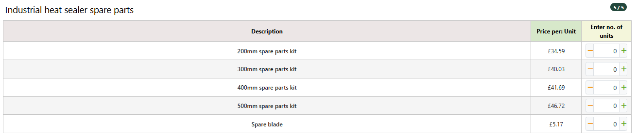 Industrial heat sealer spare parts